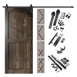 54 in. x 80 in. 5 in. 1 Design Ebony Solid Pine Wood Interior Sliding Barn Door Hardware Kit, Non-Bypass