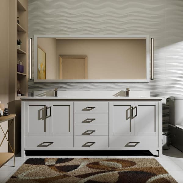 Jacques 72 in. W x 22 in. D White Bath Vanity, Cultured Marble Top, and Faucet Set
