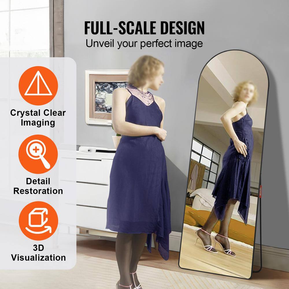 Arched Black Aluminum Full Length Mirror with Stand