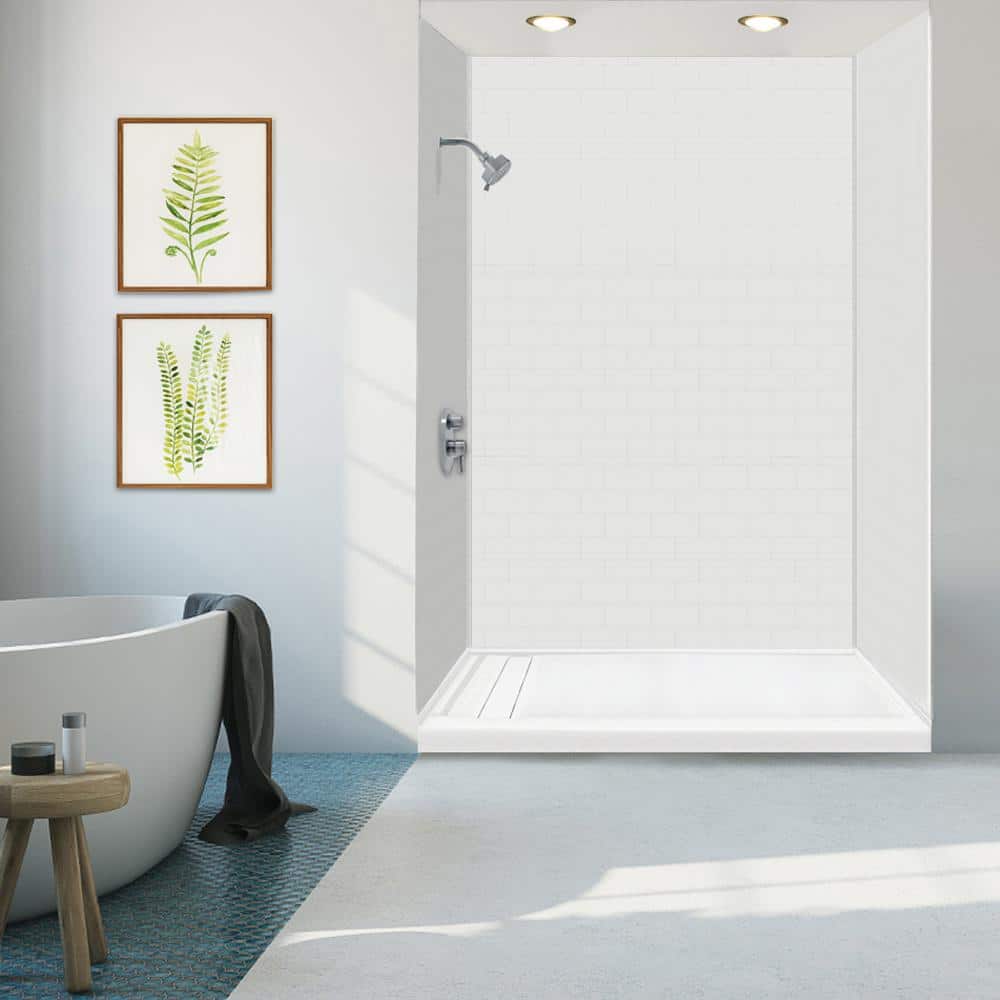 White Composite 60'' x 30'' Rectangular Shower Base with Left Drain