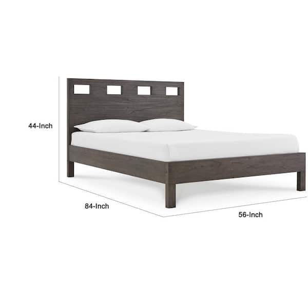 Benjara Yee Gray Wood Frame Queen Panel Bed with Cut Out