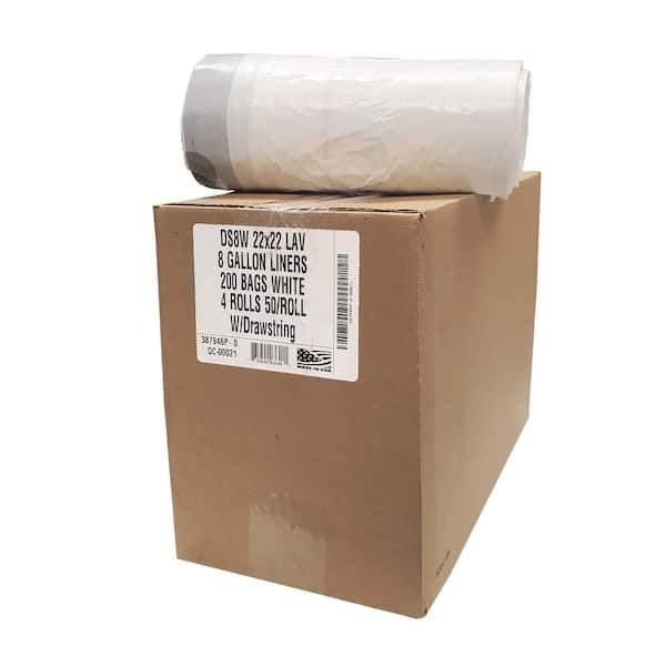 Aluf Plastics 8 gal. 0.7 Mil White Trash Bags 22 in. x 22 in. Pack of 200 for Home, Kitchen, Bathroom and Office