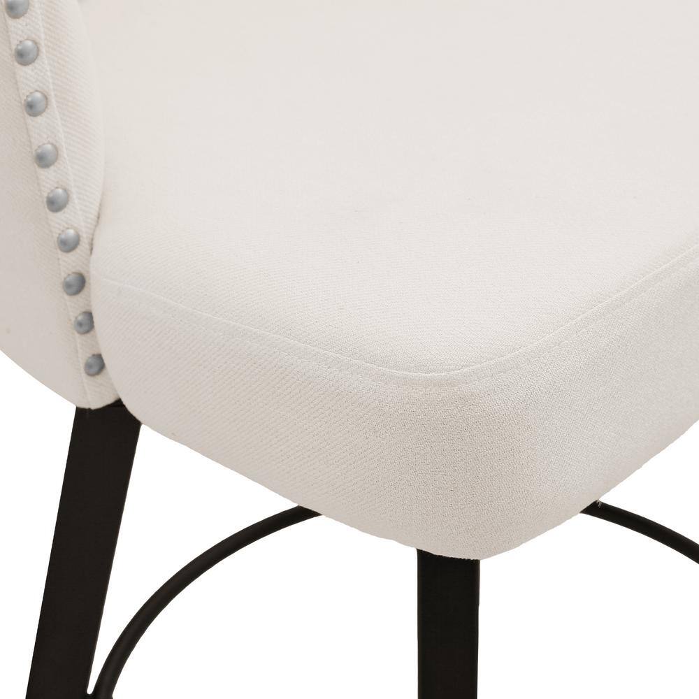 Beige Linen Upholstered Swivel Counter Stools with Metal Frame, Set of 2