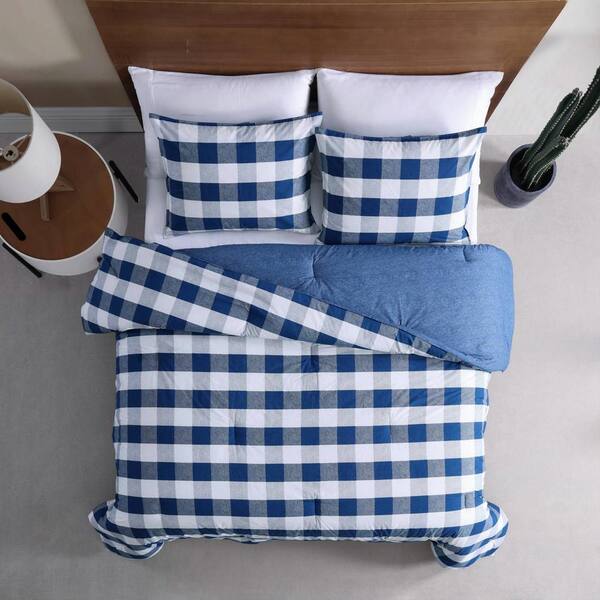 Wrangler Bison Plaid 3-Piece Navy Blue Cotton Full/Queen Comforter