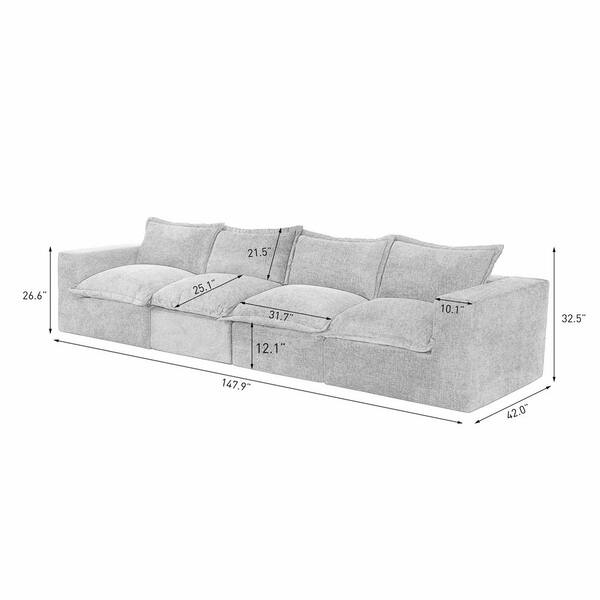 Uixe 147.9 in. Square Arm 4-piece Chenille Rectangle Sectional