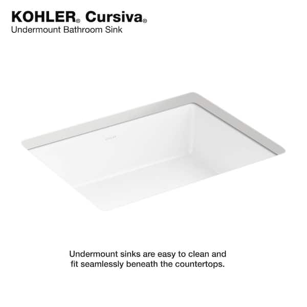 KOHLER Cursiva 20 in. Rectangle Vitreous China Undermount Bathroom Sink in White