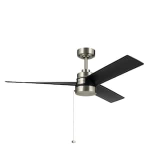 Spyn Lite 52 in. Indoor Brushed Nickel Downrod Mount Ceiling Fan with Pull Chain for Bedrooms or Living Rooms