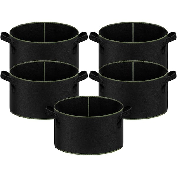 10 Gallon Grow Bags 5-Pack Black Thickened Nonwoven Fabric Pots with  Handles, Multi-Purpose Rings