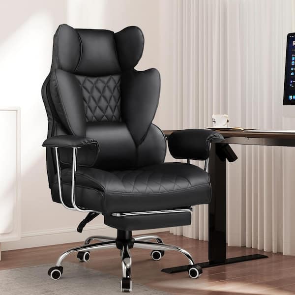 PU Leather Gaming Chair with Soft Armrests and Footrest Adjustable Height Ergonomic Office Desk Computer Chair in Black