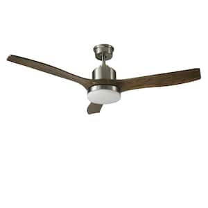 Canton 52 in. Indoor Ceiling Fan with Carved Wood Blades, Integrated LED and Remote Control in Brushed Nickel