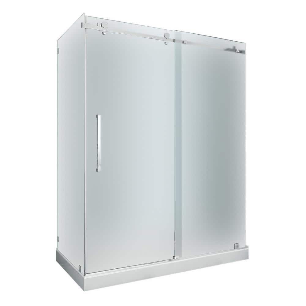 Moselle 60" x 77.5" Frameless Frosted Glass Sliding Shower Enclosure with Chrome Base