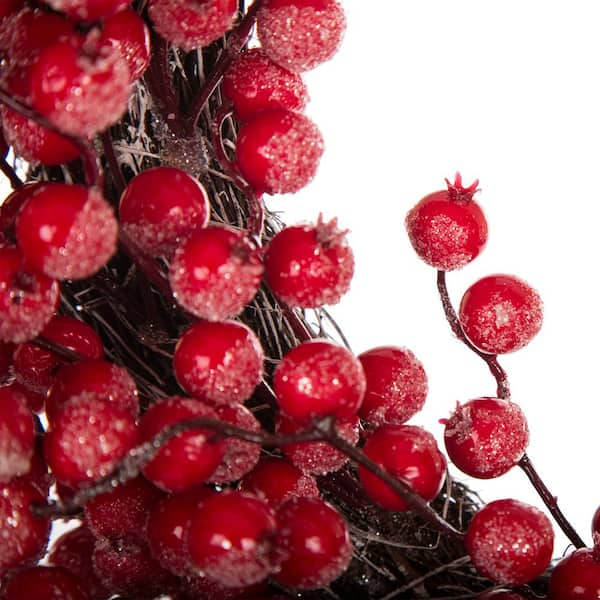 Little red berries wreath as Christmas decor Stock Photo by Anna_Om