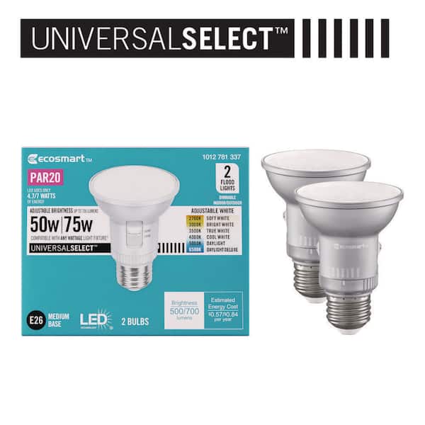 Universal Select 50/75-Watt Equivalent PAR20 Dimmable Adjustable Beam Angle LED Light Bulb with 6 CCT (2-Pack)