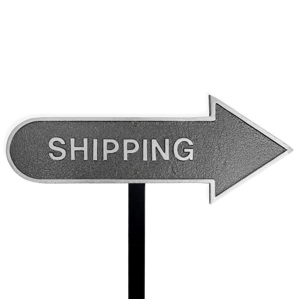 Montague Metal Products 6 in. x 15.5 in. Right Arrow Shipping Statement Plaque Sign with Lawn Stake-Swedish Iron