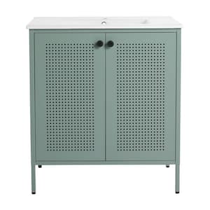 Anky 30 in. W x 18.3 in. D x 33.4 in. H Single Sink Bath Vanity in Mint Green with White Ceramic Top