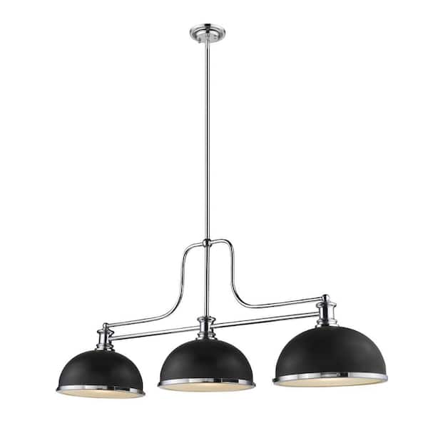 Unbranded Melange 3-Light Chrome plus Matte Black plus Chrome Shade Island or Billiard Light With No Bulbs Included