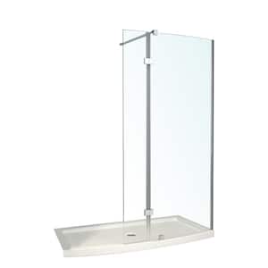 Halim 34 in. L x 60 in. W x 75 in. H Alcove Shower Kit Pivot Frameless Shower Door and Center Drain Shower Pan