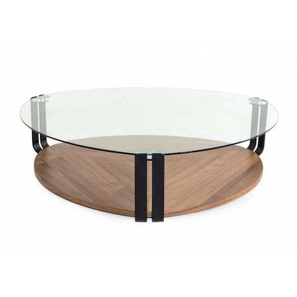 Benjara 53 in. Brown and Black Triangle Glass Top Coffee Table