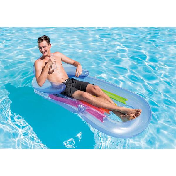 Intex Inflatable Floating Lounge Pool Recliner Lounger Chair with Cup Holders 