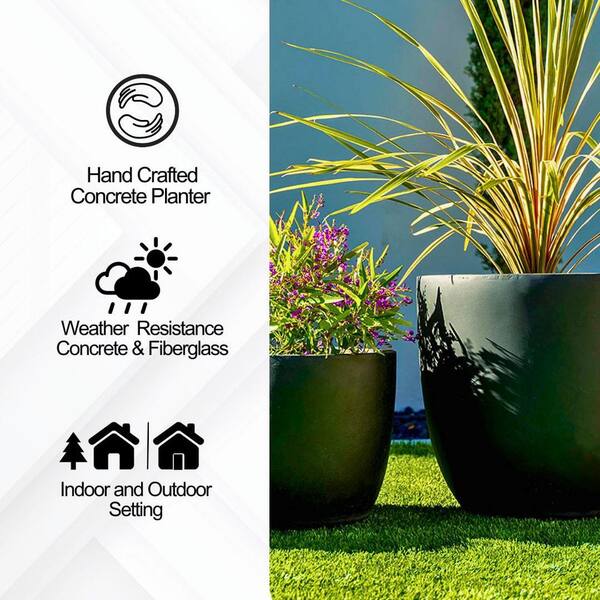 KANTE Kante 18 in. Dia Round Black Concrete Indoor/Outdoor Planter