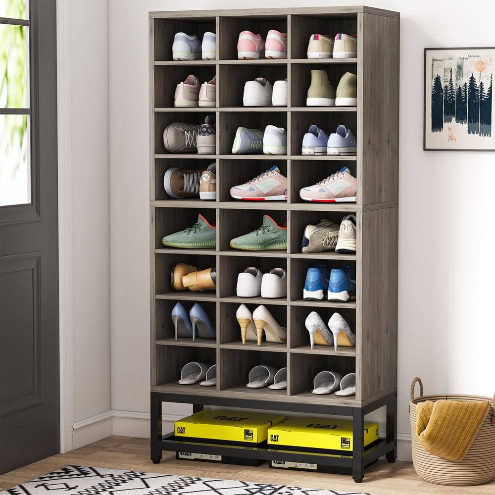 BYBLIGHT 70.86 in. H x 25.6 in. W Gray 30-Pairs Tall Shoe Storage Cabinet,  10-Tier Shoe Rack for Entryway BB-XK0416GX - The Home Depot