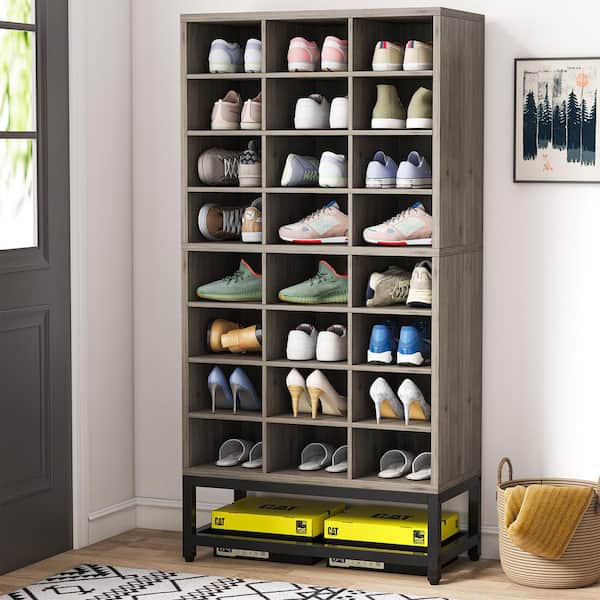 BYBLIGHT 55 in. H x 25 in. W Gray 24-Pairs Shoe Storage Cabinet, 8