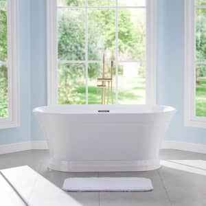 67 in. Oval Pure Virgin Acrylic Flatbottom Freestanding Soaking Bathtub in White with Drain and Overflow Included