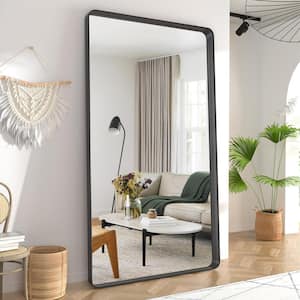 Black 30 in. W x 71 in. H Modern Rectangular Aluminum Framed Rounded Full Length Mirror