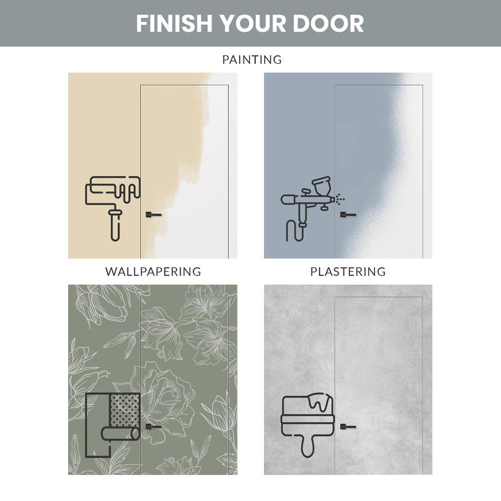 Primed White Solid Core Frameless Interior Door with Satin Nickel Hinges