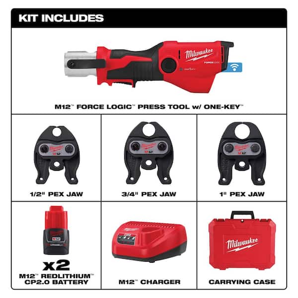 M12 12-Volt Lithium-Ion FORCE LOGIC Press Tool with ONE-KEY and 1/2 in. - 1 in. PEX Crimp Jaw Kit