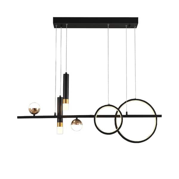 INNOBULE 5-Light Black Modern Led Pendant Light Dimmable Linear Ware Chandelier