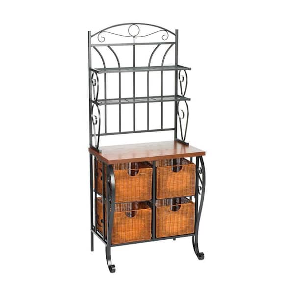 Unbranded Iron and Wicker 28 in. W Baker's Rack in Black