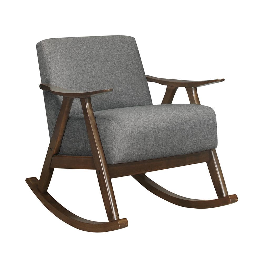 Bracco Gray Mid-Century Fabric Upholstery Solid Wood Rocking Chair