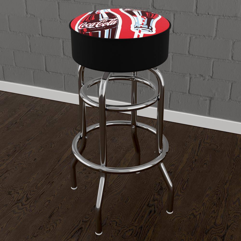 CocaCola Twin Bottles with Straw Bottle Art 31 in. Red Backless Metal Bar Stool with Vinyl Seat