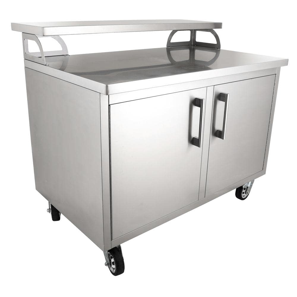 Casa Nico's All-Metal 48'' Stainless Steel (Grade 304) Freestanding Fully Sealed Bar Cabinet with Heavy Duty Locking Casters & Adjustable Bar Top