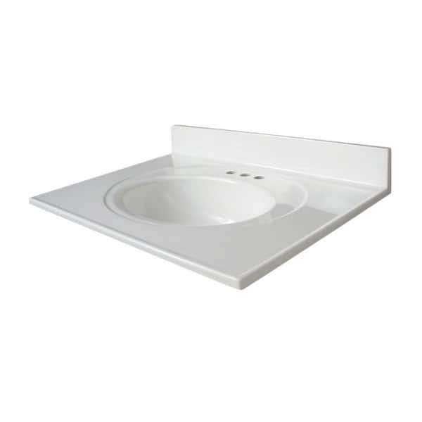 Photo 1 of  Glacier Bay 3 in 1. W x 22 in. D Cultured Marble Vanity Top in White with Integrated Sink