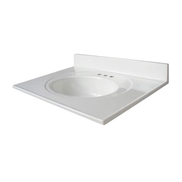 31 in. W x 22 in. D Cultured Marble White Round Single Sink Vanity Top in White