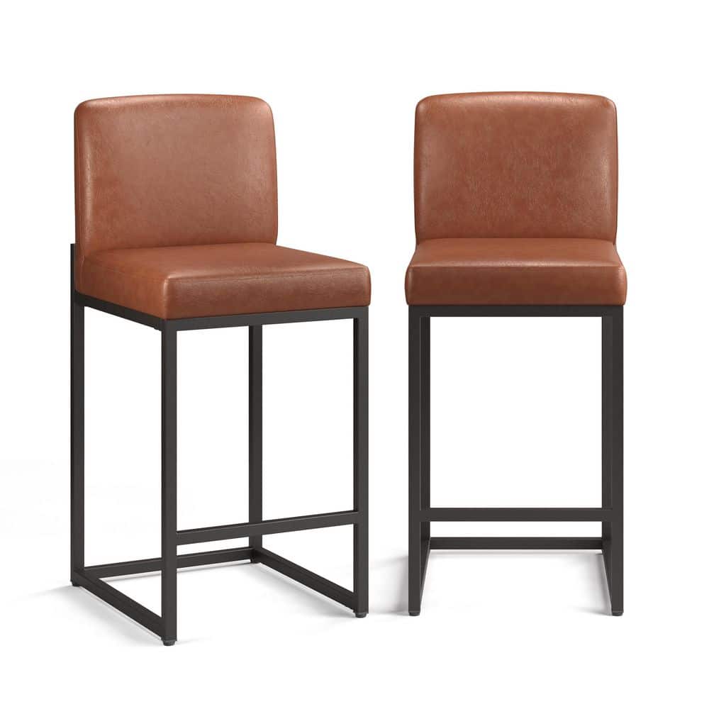 35.2 in. Brown Rectangular Cushion Bar Stool with Back and Metal Steel Frame Base with Footrest (Set-2) price history on PriceWatchPro