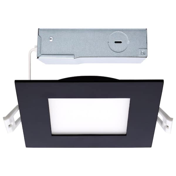 1-Pack 4 in. square Black Adjustable CCT Canless Direct Wire Dimmable Remote Driver Integrated LED Recessed Light Trim