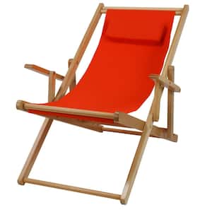 Natural Frame and Orange Canvas Solid Wood Sling Chair