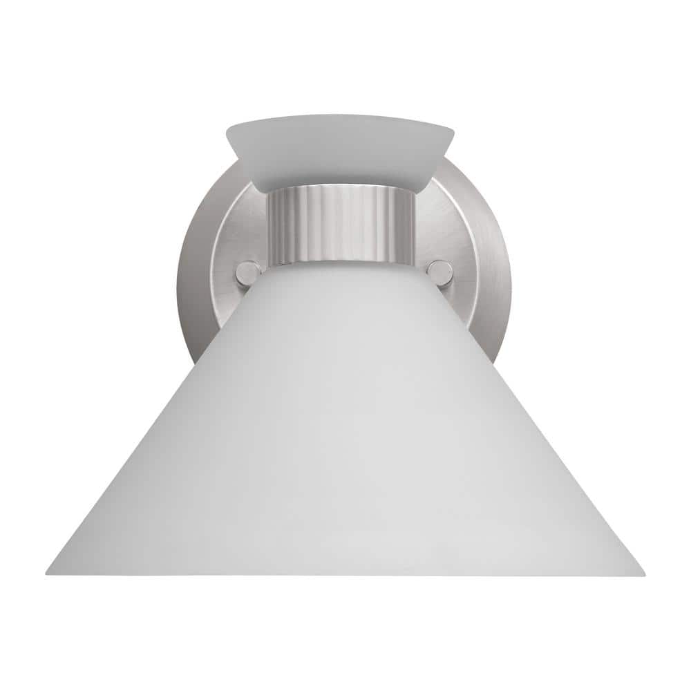 Brushed Steel Dimmable Wall Sconce with Etched Glass Shade
