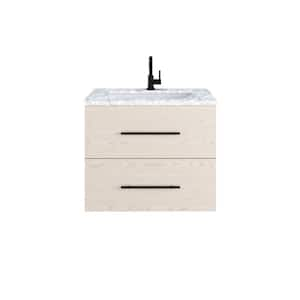 Napa 30 in. W x 22 in. D x 21-3/4 in. H Single Sink Bath VanityWall in Natural Oak with White Carrera Marble Countertop