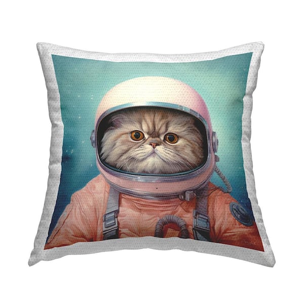 Stupell Industries Astronaut Cat on Blue Blue Square Outdoor Throw Pillow