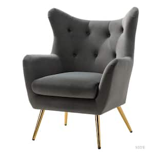 Jacob Golden Leg Grey Tufted Wingback Chair