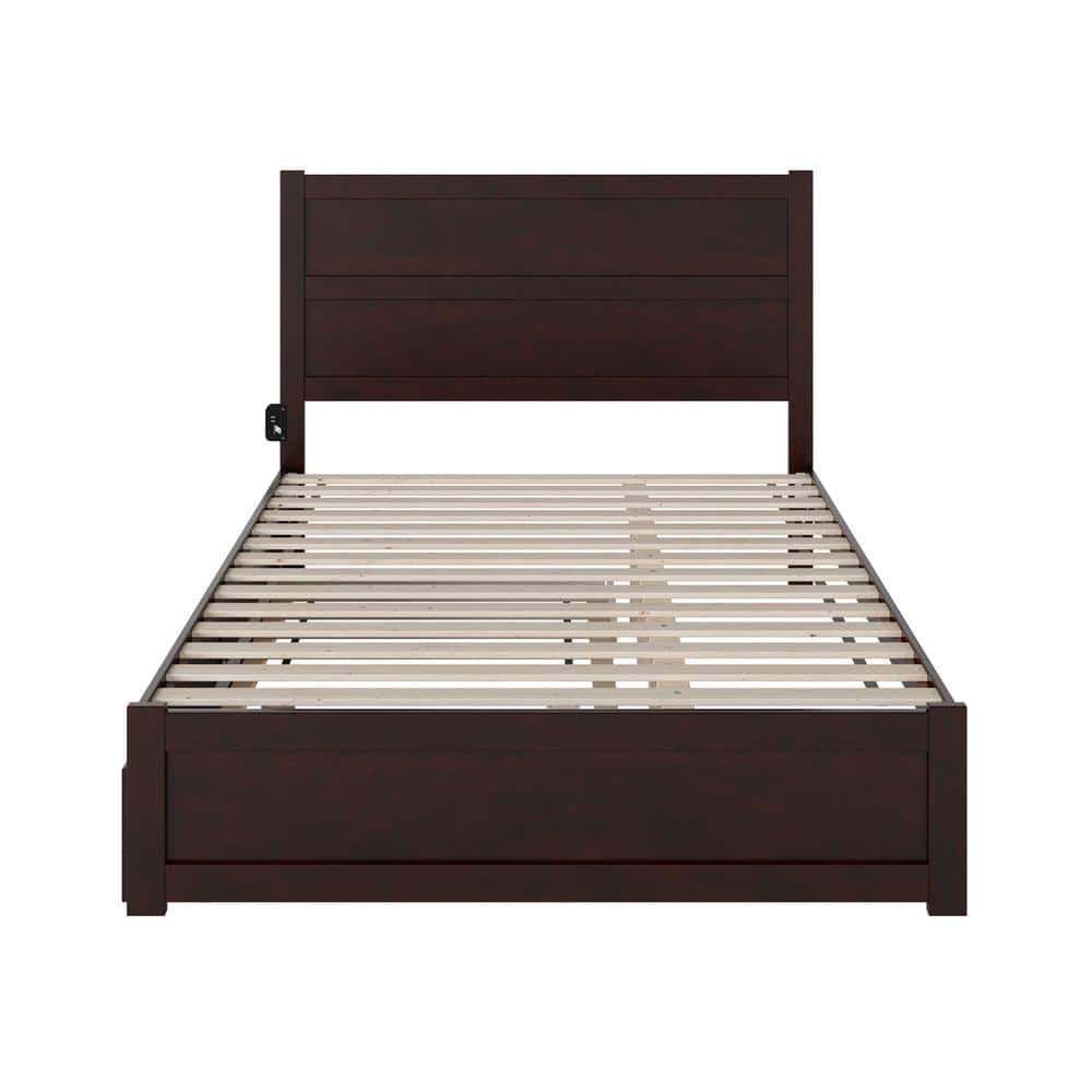AFI NoHo Espresso Queen Solid Wood Platform Bed with Footboard and Twin Extra Long Trundle