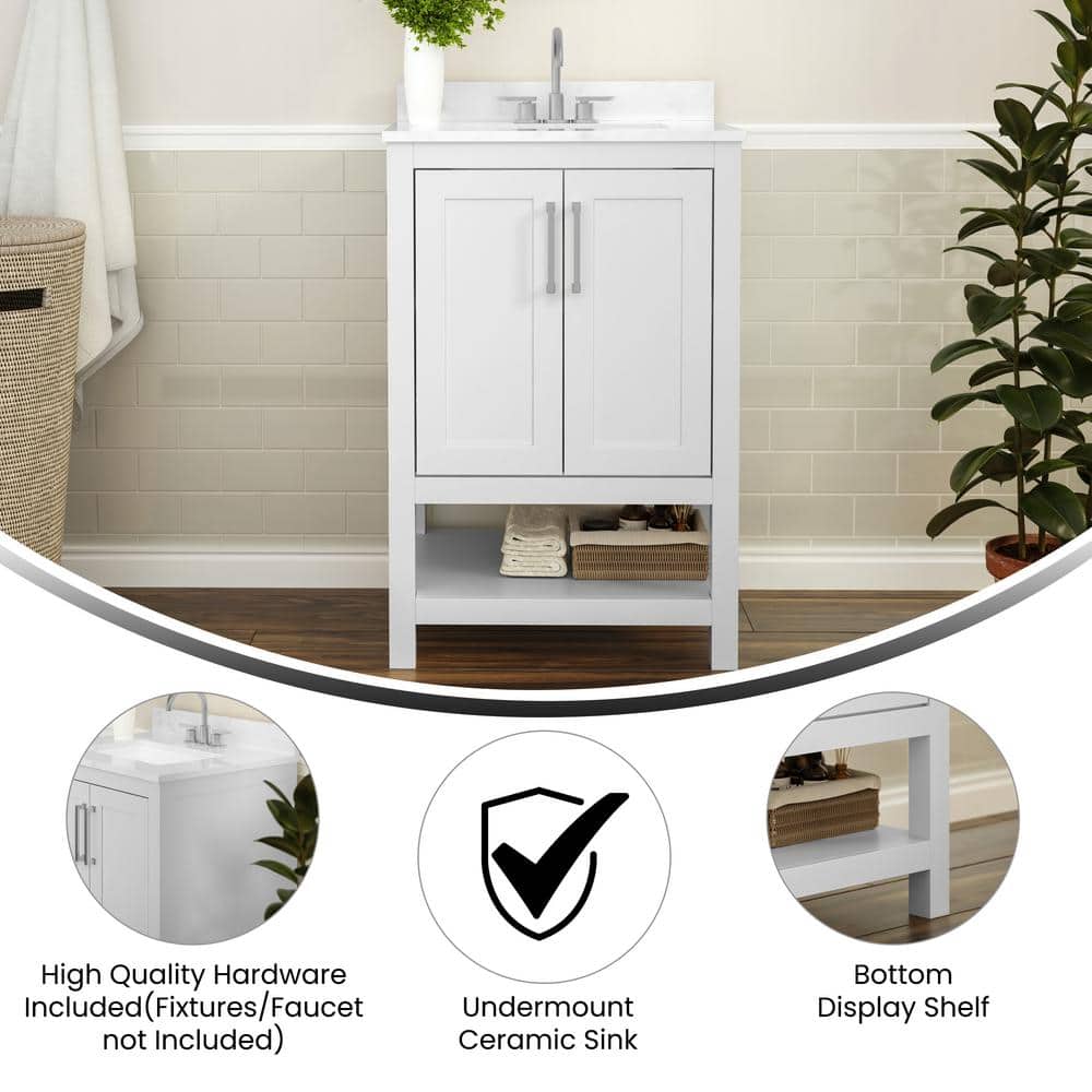 Vivien 24" White Composite Freestanding Bathroom Vanity with Ceramic Sink
