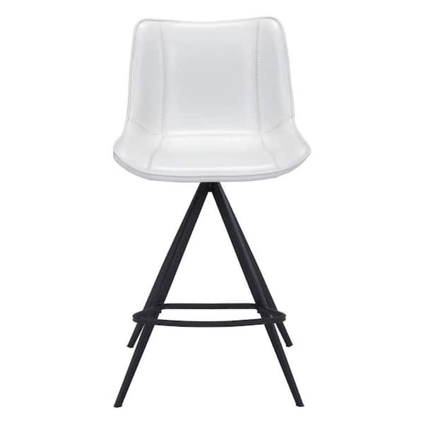 HomeRoots 25.6 in. Black and White Low Back Metal Counter Height Bar Chair with Upholstery Seat Set of 2