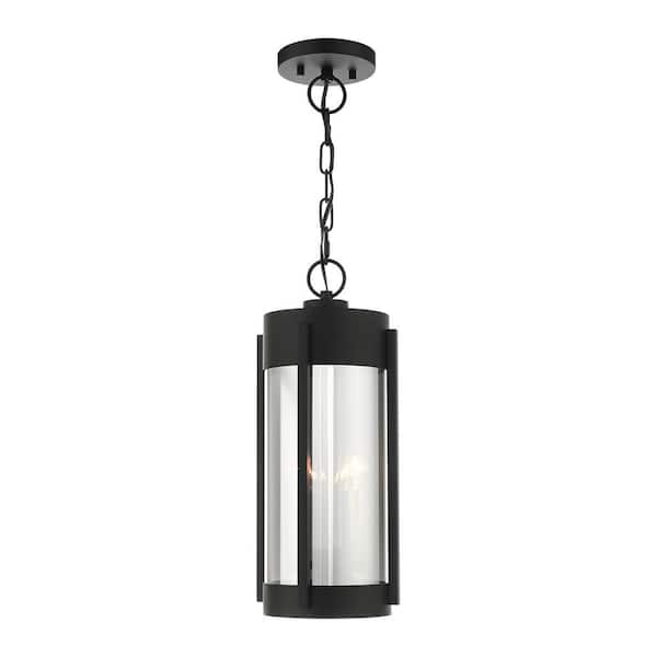 AVIANCE LIGHTING Rockridge 18 in. 2-Light Black Dimmable Outdoor Pendant Light with Electrical Plated Smoke Glass and No Bulbs Included