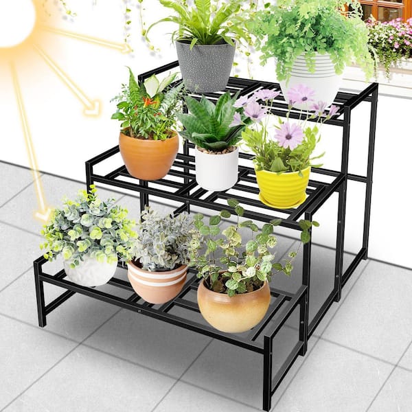 OGETFUUR 3-Tier Black Wrought Iron Heavy Duty Stackable Plant
