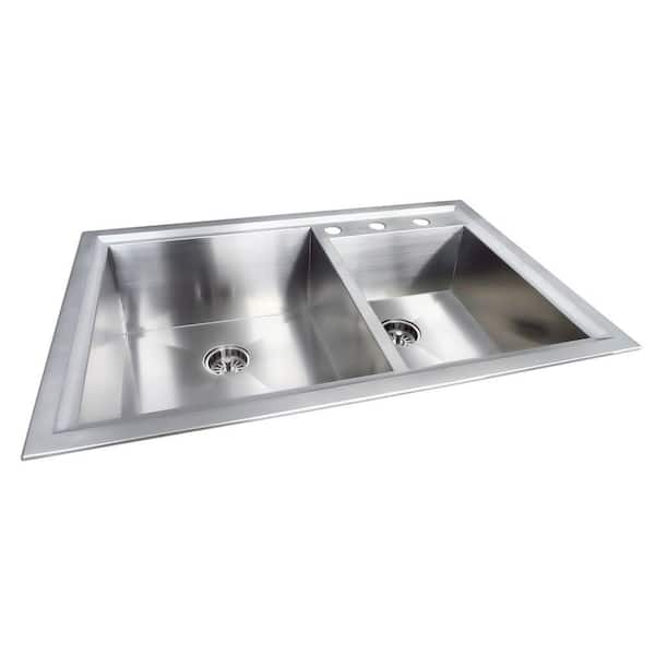 Glacier Bay Dual Mount Stainless Steel 33 in. 3-Hole Double Bowl Kitchen Sink in Matte